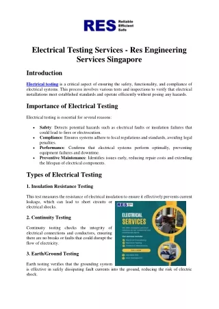 Electrical Testing Services - Res Engineering Services Singapore