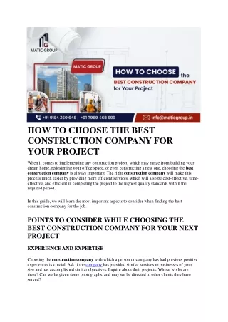 HOW TO CHOOSE THE BEST CONSTRUCTION COMPANY FOR YOUR PROJECT