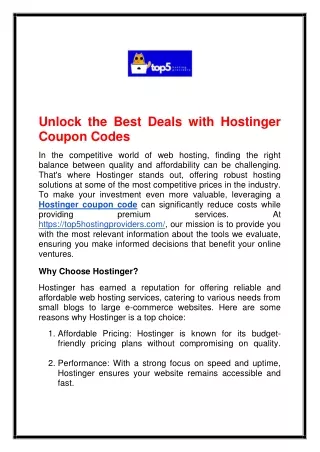 Unlock the Best Deals with Hostinger Coupon Codes