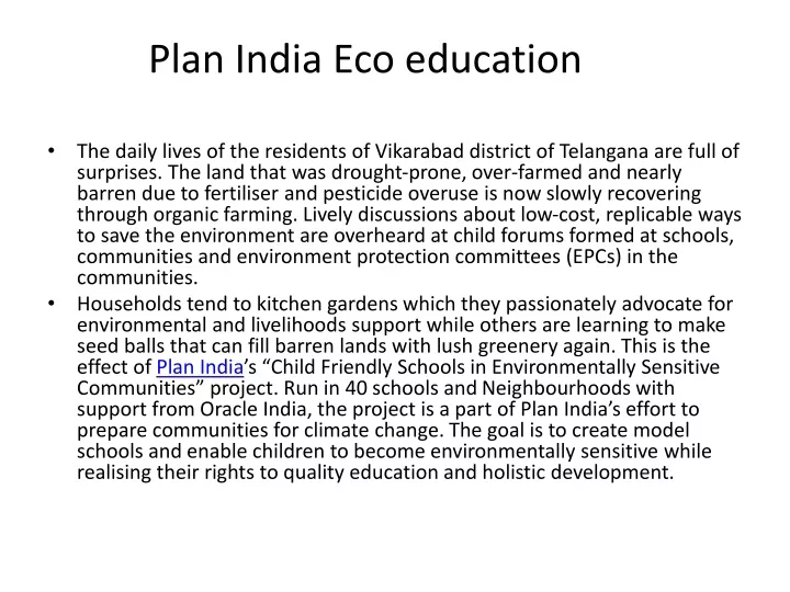 plan india eco education