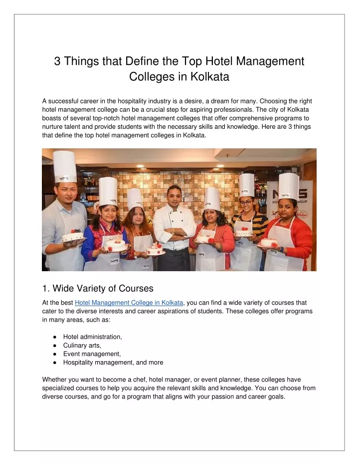 PPT 3 Things That Define The Top Hotel Management Colleges In Kolkata 
