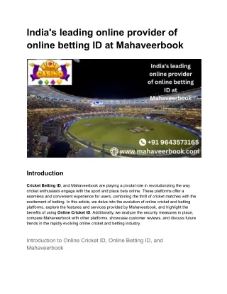 India's leading online provider of online betting ID at Mahaveerbook