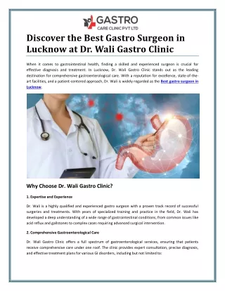 Best Gastro Surgeon in Lucknow for Exceptional Care