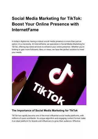 Social Media Marketing for TikTok Boost Your Online Presence with InternetFame