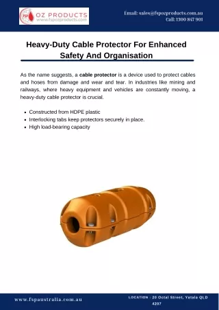 Heavy-Duty Cable Protector For Enhanced Safety And Organisation