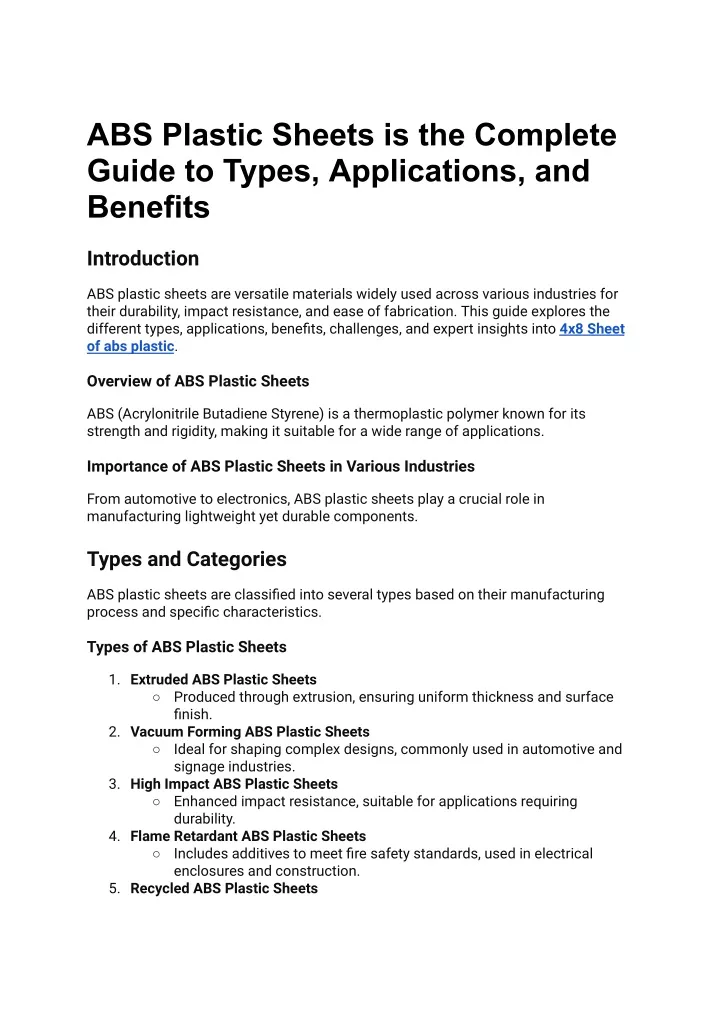 abs plastic sheets is the complete guide to types