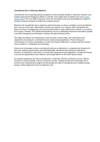 Cannabinoid Use in Veterinary Medicine