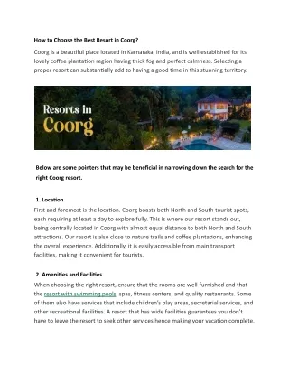 How to Choose the Best Resort in Coorg