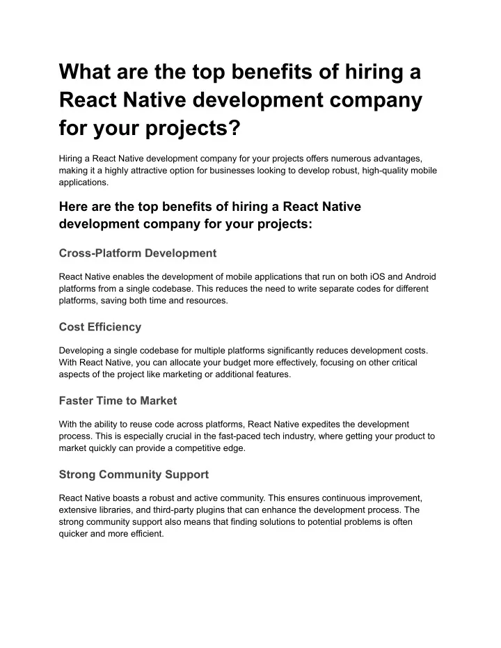 what are the top benefits of hiring a react