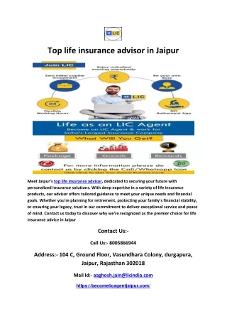 Top life insurance advisor in Jaipur