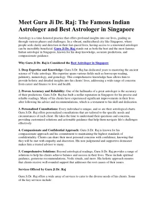 The Famous Indian Astrologer and Best Astrologer in Singapore