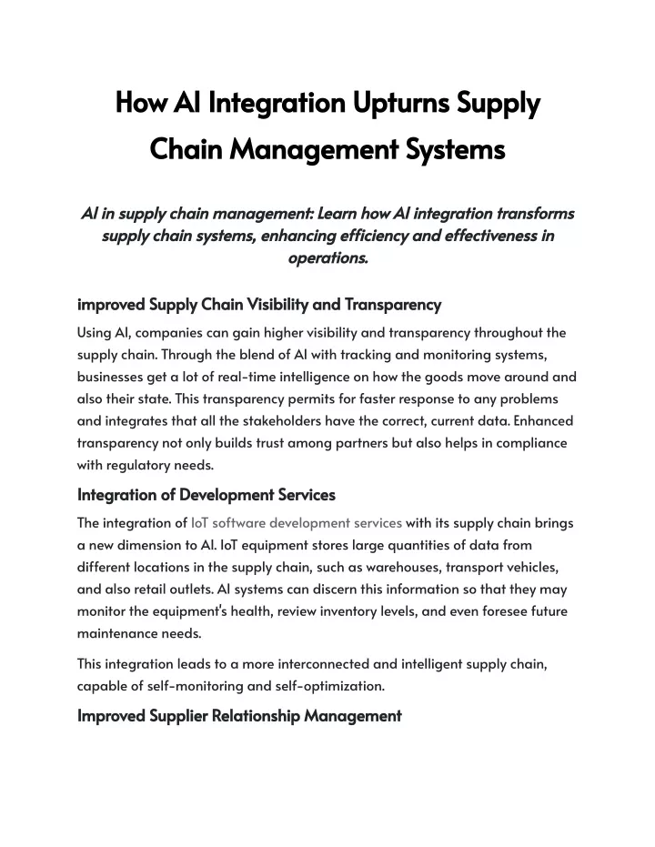 how ai integration upturns supply chain