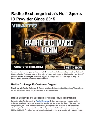 Radhe Exchange India's No.1 sports ID provider since 2015