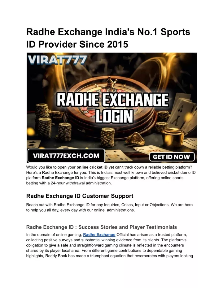 radhe exchange india s no 1 sports id provider