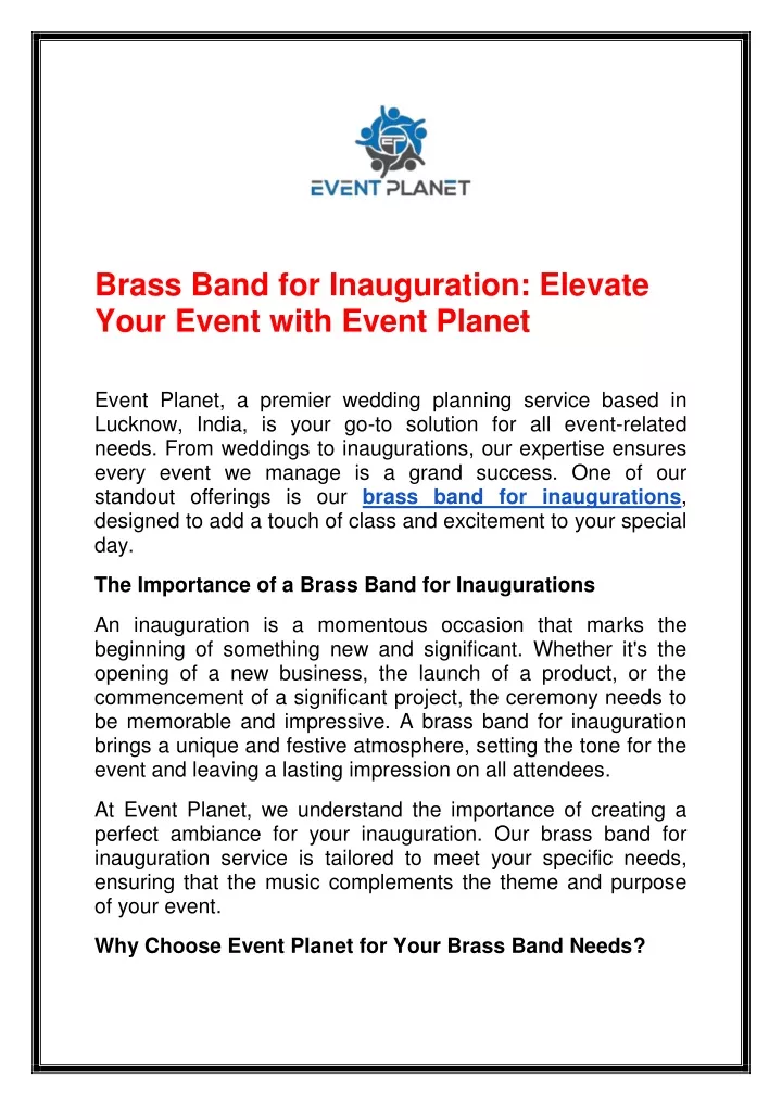 brass band for inauguration elevate your event