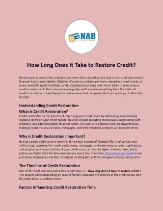 How Long Does It Take to Restore Credit?