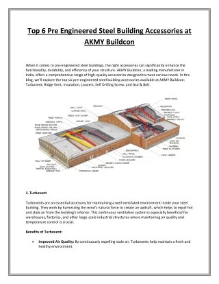 Top 6 Pre Engineered Steel Building Accessories at AKMY Buildcon