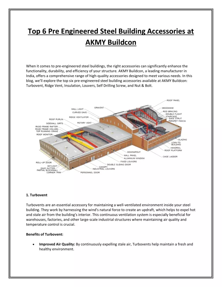 top 6 pre engineered steel building accessories