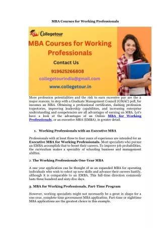 MBA Courses for Working Professionals