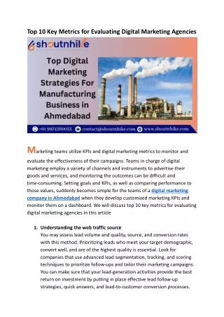 Top 10 Key Metrics for Evaluating Digital Marketing Agencies