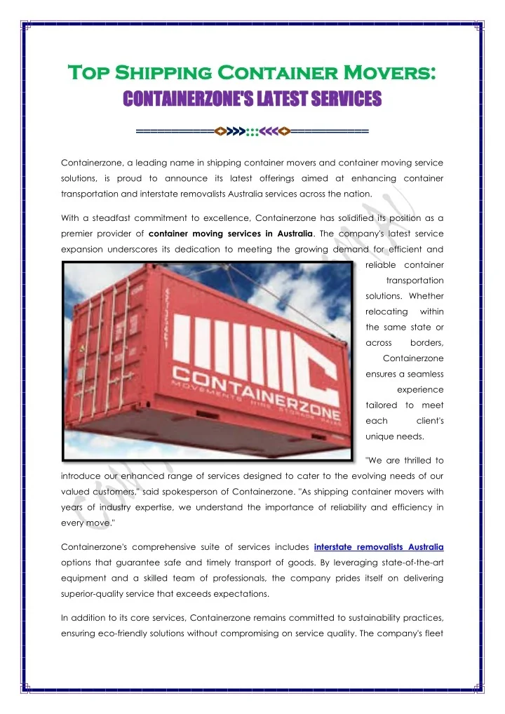 PPT - Shipping Container Moving Service In Australia PowerPoint ...