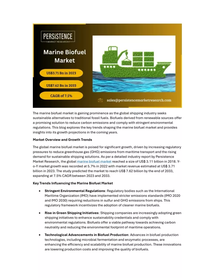 the marine biofuel market is gaining prominence