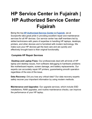 HP Service Center in Fujairah _ HP Authorized Service Center Fujairah