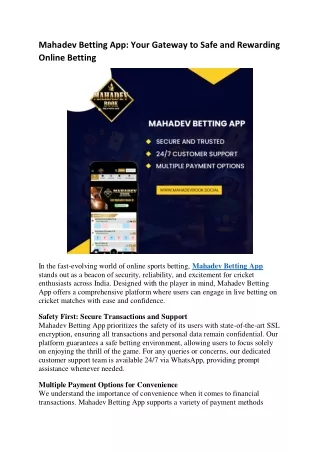 mahadev betting app your gateway to safe