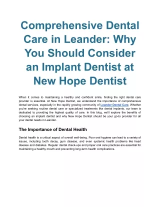 Expert Dental Care in Leander, TX: New Hope Dentist