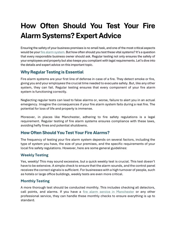 how often should you test your fire alarm systems