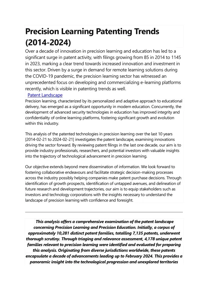 precision learning patenting trends 2014 2024