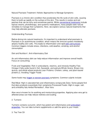 Natural Psoriasis Treatment