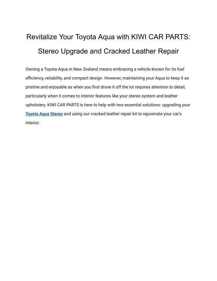 revitalize your toyota aqua with kiwi car parts