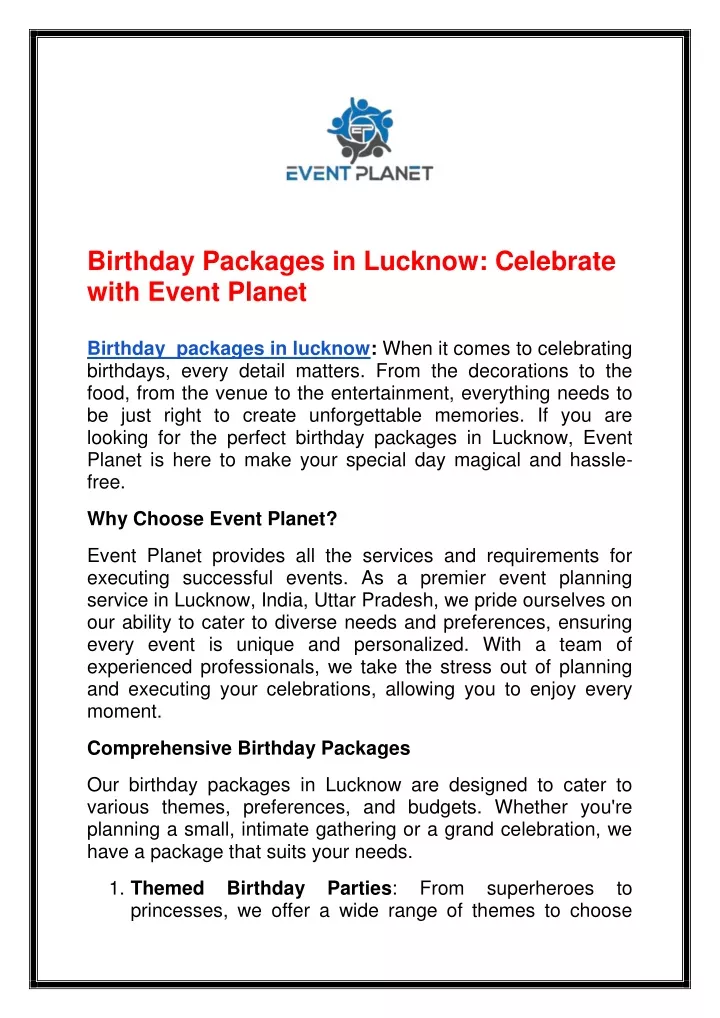 birthday packages in lucknow celebrate with event