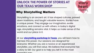 Unleash Your Narrative Skills at Our Storytelling Workshop in Texas