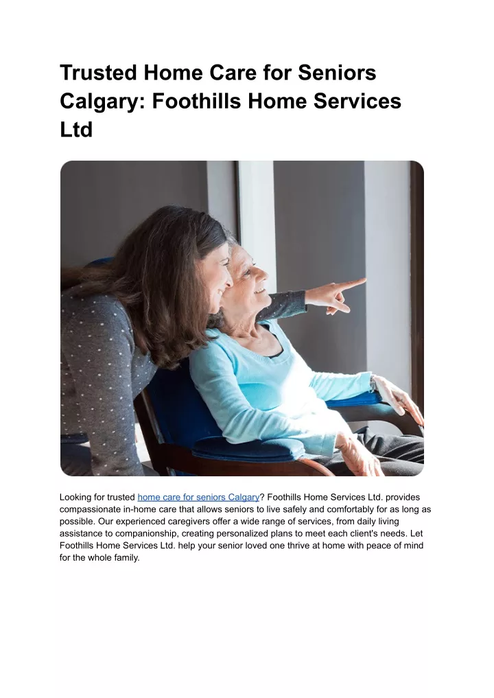 trusted home care for seniors calgary foothills