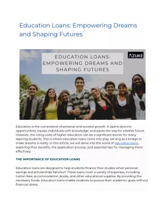 Education Loans: Empowering Dreams and Shaping Futures