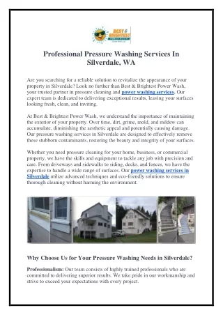 Professional Pressure Washing Services In Silverdale WA