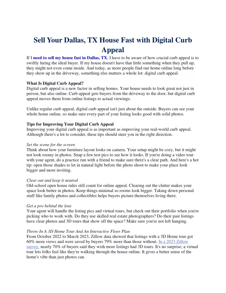 sell your dallas tx house fast with digital curb