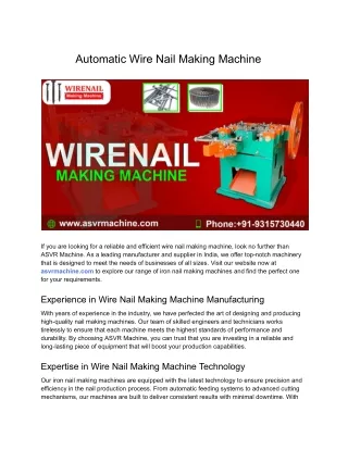 Automatic Wire Nail Making Machine