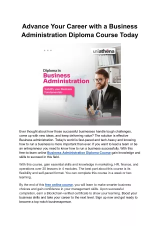 Advance Your Career with a Business Administration Diploma Course Today