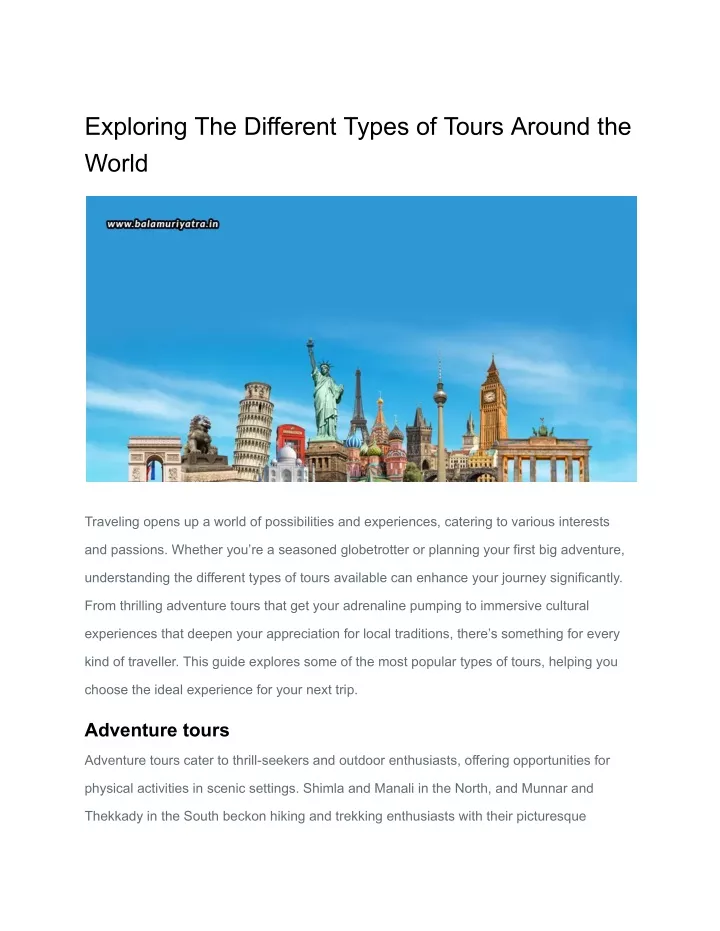 exploring the different types of tours around