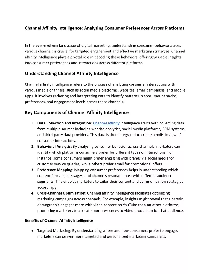 channel affinity intelligence analyzing consumer