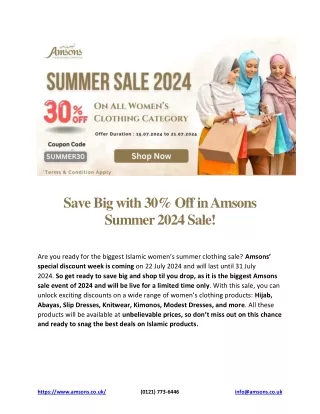 Save Big with 30% Off in Amsons Summer 2024 Sale!