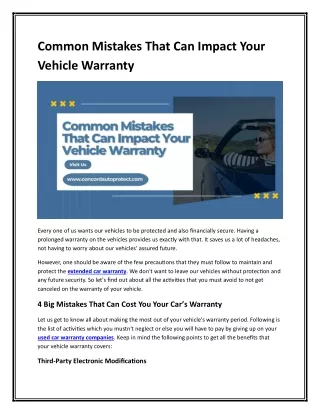 Common Mistakes That Can Impact Your Vehicle Warranty