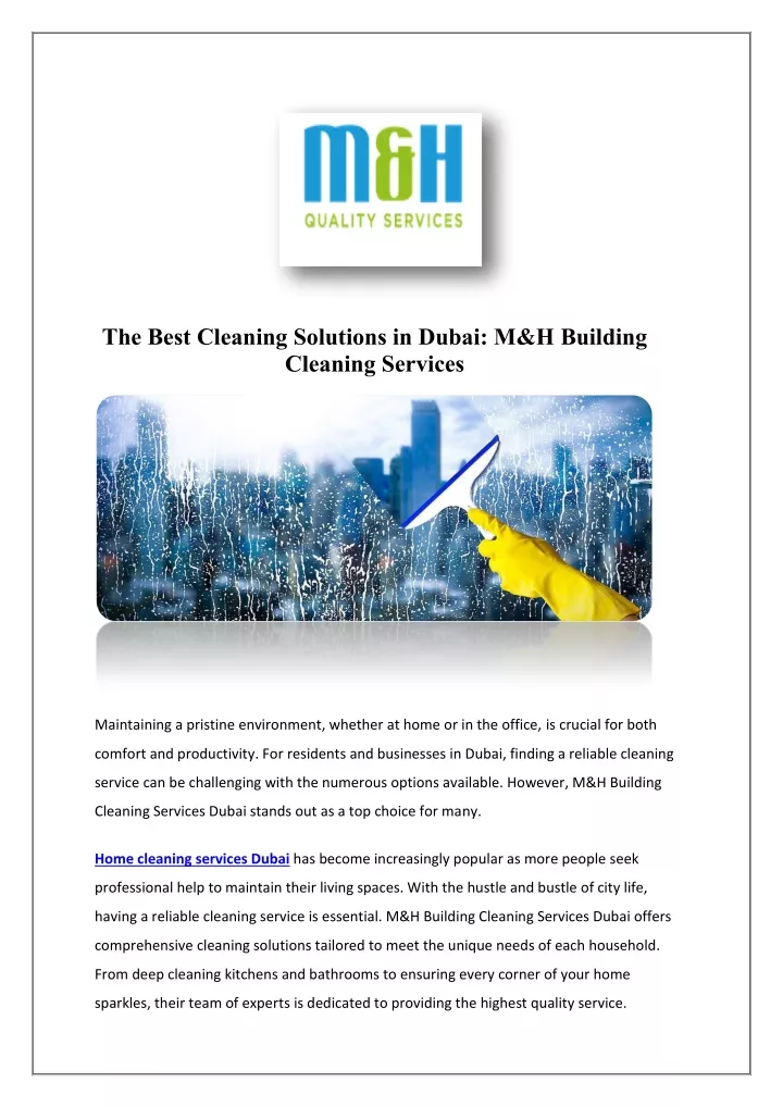 the best cleaning solutions in dubai m h building