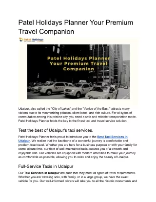 Patel Holidays Planner Your Premium Travel Companion