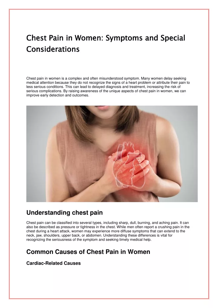 chest pain in women symptoms and special