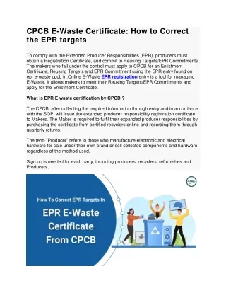CPCB EWaste Certificate How to Correct the EPR targets