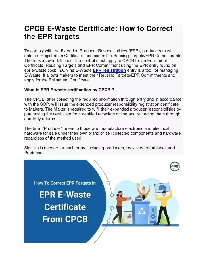 PPT - CPCB EWaste Certificate How to Correct the EPR targets PowerPoint ...